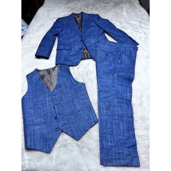 Marvelous Kids Boys Suit Set 3-Piece With Jacket Vest & Pants Size 6 Blue Plaid - Picture 15 of 15